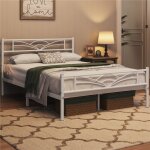 Yaheetech ? lit adulte en m�tal 140x200cm ? cadre minimaliste blanc ? pas de sommier n�cessaire ? rangement ...