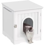 Maison de toilette pour chat, meuble / niche pour chat en bois, 1 poigne latrale, 7 trous d'aration, ...