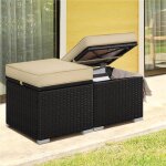 Yaheetech poufs en rotin pour ext�rieur 2 pcs, lot de 2 ottomanes de jardin en rotin de rangement avec ...