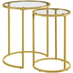 Yaheetech - tables basse ronde, lot de 2 tables gigogne en mtal et verre, table basse empilable pour ...