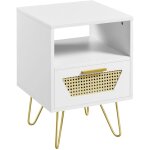 Table de chevet en bois chambre, table de nuit scandinave, 1 tiroir en rotin, 1 compartiment ouvert et ... Table de chevet en bois chambre, table de nuit scandinave, 1 tiroir en rotin, 1 compartiment ouvert et ...