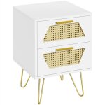 Yaheetech table de chevet en bois, table de nuit scandinave chambre, 2 tiroir en rotin, pieds mtalliques, ...
