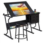 Yaheetech - table à dessin inclinable avec tabouret et 3 tiroirs plateau réglable 0° à 40° bureau pour ... Yaheetech - table à dessin inclinable avec tabouret et 3 tiroirs plateau réglable 0° à 40° bureau pour ...