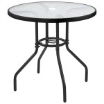 Yaheetech table de jardin ronde en verre diam�tre 70 cm, facile d'entretien avec trou pour parasol et ...