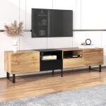 Yoleo - meuble tv style industriel, design noir et bois, 2 portes 2 tiroirs, banc tv buffet salon elegant, ...