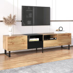 Yoleo - meuble tv style industriel, design noir et bois, 2 portes 2 tiroirs, banc tv buffet salon elegant, ...