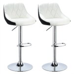 Lot de 2?tabouret de bar?en cuir pu?reglable en hauteur et pivotant?pied chromé?blanc + noir Lot de 2?tabouret de bar?en cuir pu?reglable en hauteur et pivotant?pied chromé?blanc + noir