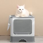 Yongqing - bac litire chat - maison de toilette pour chat ferme - 50 x 35 x 38cm - gris