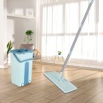 Balai microfibre et seau essoreur vadrouille plat avec 2 serpillires rutilisables bleu vert