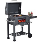 Yongqing - barbecue charbon de bois à 2 roues 2 grilles et 1 thermomètre en métal noir - cylindrique Yongqing - barbecue charbon de bois à 2 roues 2 grilles et 1 thermomètre en métal noir - cylindrique