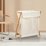 Yongqing - panier � linge pliable corbeille � linge sale gros volume bord en bambou beige