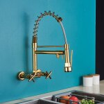 Zamery - mitigeur de cuisine dor� mural encastr� avec douchette extensible mitigeur �vier rotatif � 360�avec ...