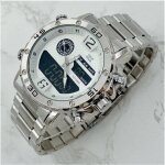 Zcc montre bracelet homme acier double heure date alarme waterproof argent blanc