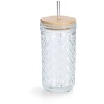 Verre  boire avec paille en mtal et couvercle en bambou tanche, 580 ml