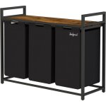 Collecteur de linge zelsius 3 compartiments, noir, 92, 5 x 33 x 72 cm, panier  linge avec tagre, collecteur ...