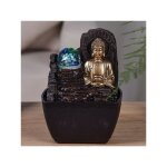 Zen arme - fontaine bouddha teravada avec led - marron et dor - h 18 cm - livraison gratuite
