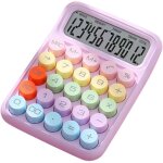 1 calculatrice  clavier mcanique rose (11 x 15 cm), boutons ronds, grand cran, portable, facile  ...