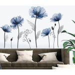 1 ensemble stickers muraux fleurs bleues grand autocollant mural fleurs bleu coquelicot plante dcoration ...