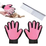 1 paire gants �pilation roses + peigne inox pour chatons chiens massage toilettage doux