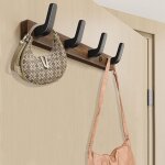 1 pcs porte manteau mural bois noyer avec 4 crochets, bois massif porte manteau salle de bain, patere ...
