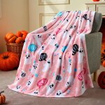 1 pi�ce (75x100cm) couverture d'halloween en flanelle rose - fant�me, couverture d'halloween en peluche ...