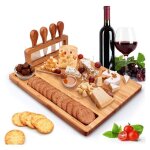 1 planche � fromage, plateau de service avec 4 couteaux en acier inoxydable, planche � charcuterie en ...