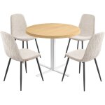 1 table ronde avec 4 chaises de salle � manger, ensemble de salle � manger, support en acier, montage ...