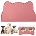 1 tapis de gamelle pour chien et chat rose 45 x 26 cm, tapis de gamelle antid�rapant en forme de t�te ...