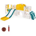 10 en 1 toboggan enfant pliable en hdpe avec balan�oire & panier de basketball, aire de jeux avec t�lescope ...