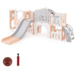 10 en 1 toboggan enfant pliable en hdpe avec balan�oire & panier de basketball, aire de jeux avec t�lescope ...