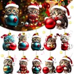 10 articles boule de noel chat, decoration noel chat - pendentifs en acrylique - 2d d�corations de no�l ...