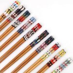 10 paires 9pouces baguette chinoise, naturel bambou baguettes japonaises, antid�rapant d�sign de chat ...