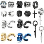 10 paires de boucles d'oreilles magn�tiques en acier inoxydable avec zircon, clips d'oreilles non perfor�s, ...