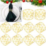 10 pi�ces ronds de serviette dor�s en m�tal, pour d�coration de table � no�l, mariage, anniversaire ou ...