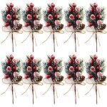 10 tiges de baies rouges de nol de 20 cm - petits btons et branches de nol artificiels avec pommes ...