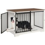 100 cm meuble cage chien interieur avec porte coulissante, 2 porte