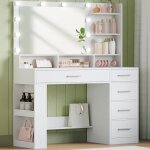 108 cm coiffeuse avec grand miroir hd, coiffeuse avec �clairage led, 6 compartiments ouverts, 5 tiroirs ...