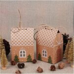 10pcs christmas kraft paper coffrets de cadeaux forme de la maison avec des cordes candy sacs - cadeaux ...