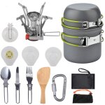 11 piece camping set cookware set, portable 1 - 2 person picnic, folding stove cookware set