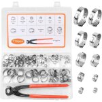 115 pices colliers serrage inox 6 - 28. 6mm, assortiment de 10 tailles avec pince acier ajustable pour ...