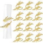 12 pcs anneaux de serviette feuilles d?or r�fl�chissantes, classiques pour d�coration de table de mariage ...