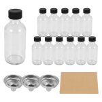 12 petites bouteilles en verre transparent de 2 oz avec couvercles et 3 entonnoirs - 60 ml pour jus gingembre, ...