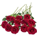 12 pi�ces texture velout�e fausses fleurs roses rouges, bouquet fleurs artificielles naturelles et r�elles, ...