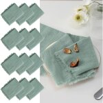 12 serviettes table 45x45 cm avec franges ? lin lavable ? vert ? pour h�tels, mariages, f�tes