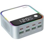 120w chargeur rapide, station de charge usb c gan � 8 ports avec port de charge rapide pd3. 0 et qc3. ...