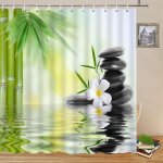 120x180cm eau spa rideau de douche vert bambou feuilles orchid�e fleur zen m�ditation basalte pierres ...