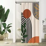 120x180cm rideau douche abstrait, rideau de douche terracotta g�om�trique noir lignes moderne minimaliste ...