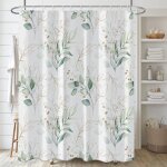 120x180cm, (rideau douche feuilles d'eucalyptus), rideau de douche feuille vert botanique rideau de baignoire ...