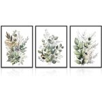12x16 pouce non encadr� 3pcs boho wall art d�cor, feuilles vertes affiche botanique impression pour salle ...