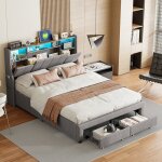 Sureh - 140 x 200 cm lit avec sommier et tiroirs, 2 personnes avec led et ports usb, rangement cach ...